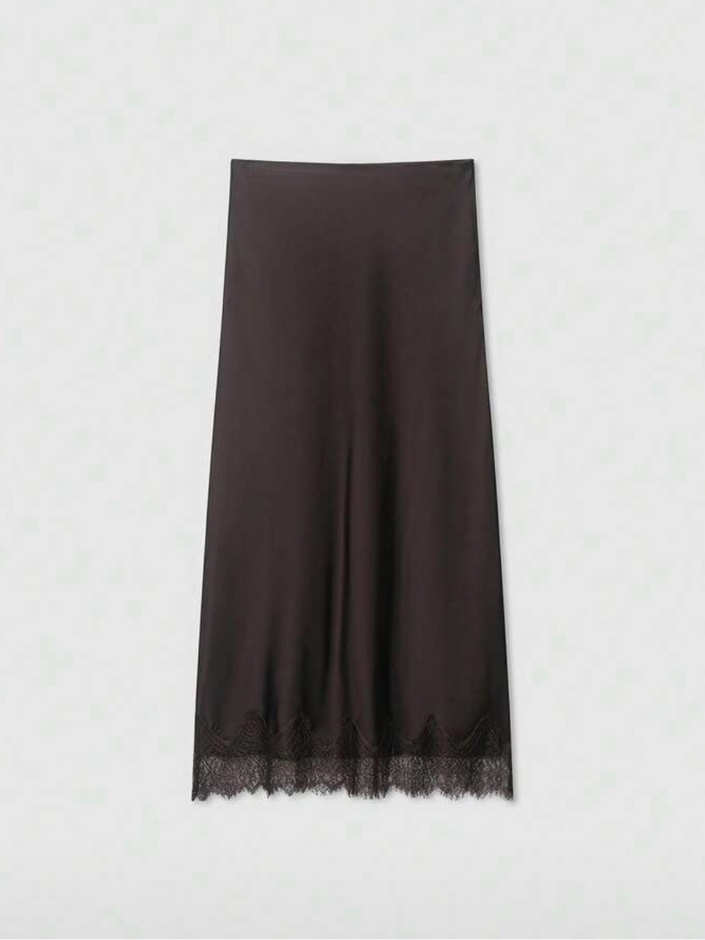 Lace-Trim Midi Slip Skirt in Black